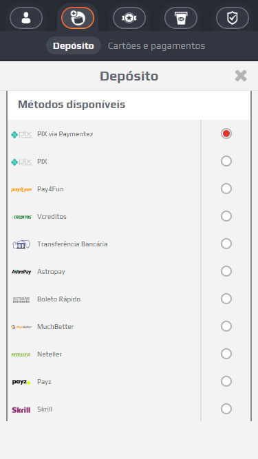 Opções de depósito na NetBet