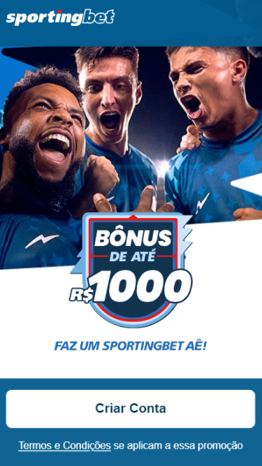 Captura de tela do site da Sportingbet. A imagem mostra que a casa oferece um bônus de até R$1000.