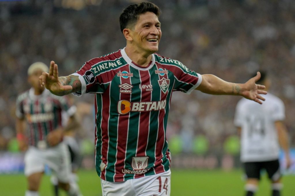 Argentino Germán Cano comemorando gol pelo Fluminense