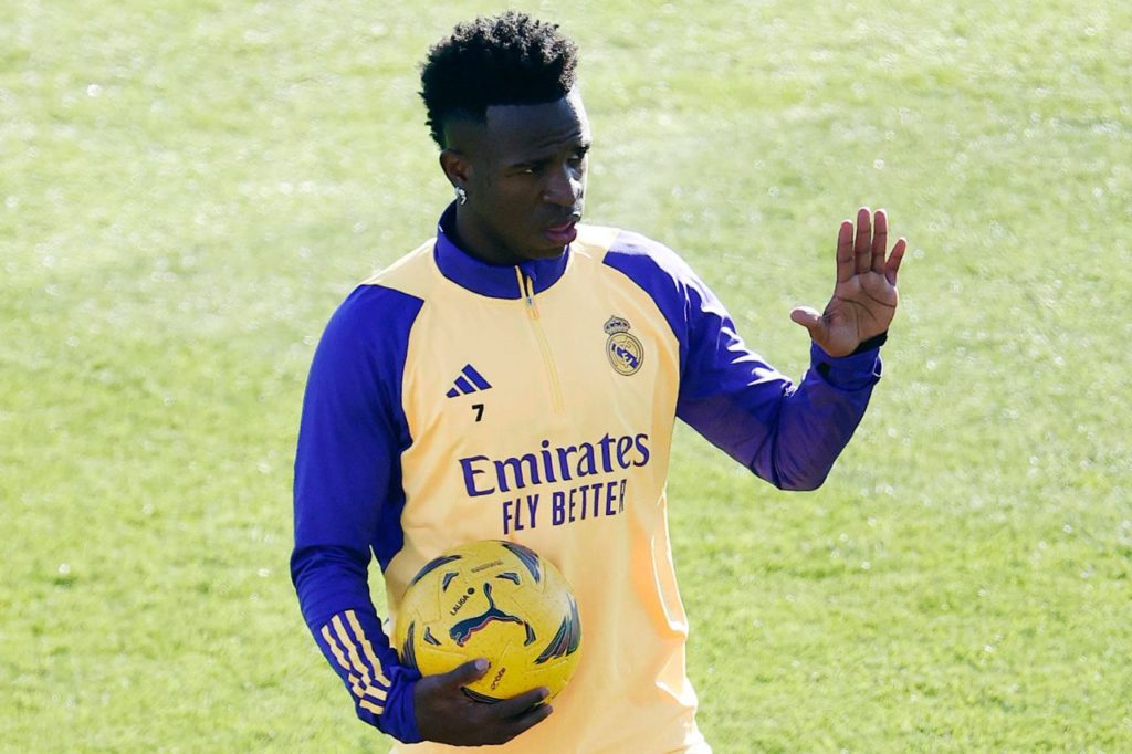 Atacante Vinicius Junior em treino do Real Madrid