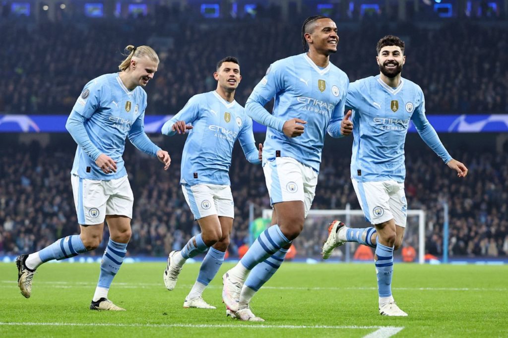 Akanji comemorando gol do Manchester City na vitória em cima do Copenhagen pela Liga dos Campeões no estádio Etihad