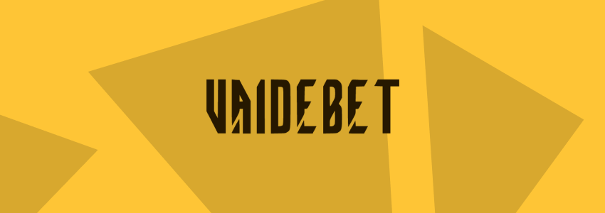 Banner de divulgação da Vaidebet com logotipo preto contra fundo em tons de amarelo. 
