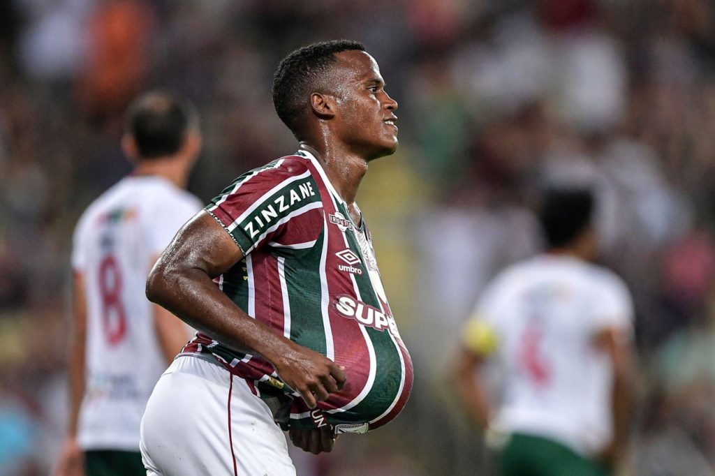 Arias, do Fluminense, comemorando um dos gol marcados pelo time na temporada de 2024.