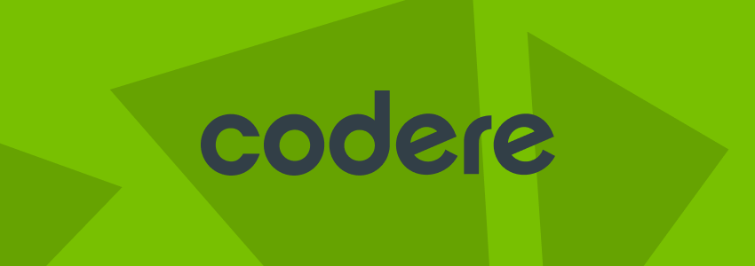 Imagem gráfica em formato de faixa com logo da Codere em verde escuro contra fundo verde claro com identidade visual do SDA.