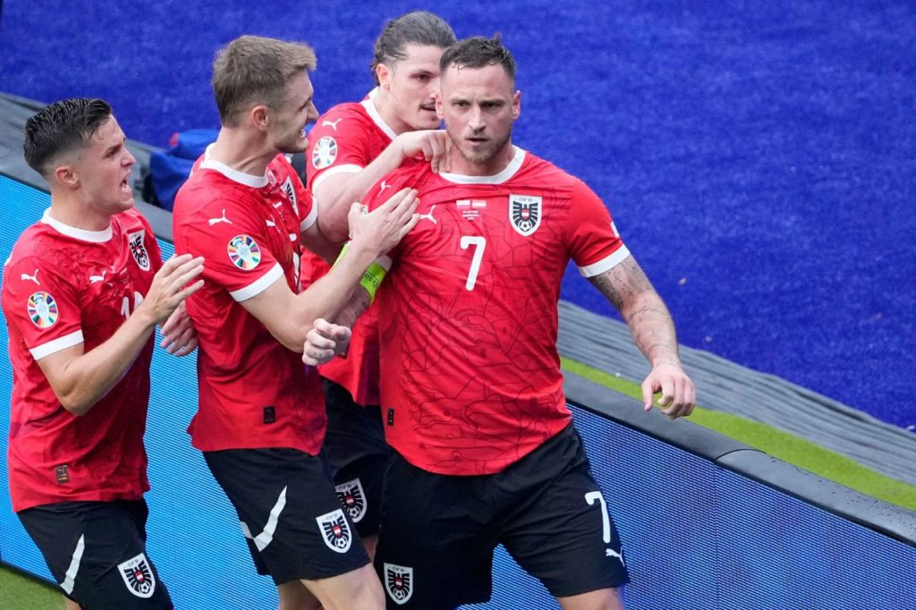 Arnautovic comemora gol da Áustria na vitória sobre a Polônia na Euro 2024