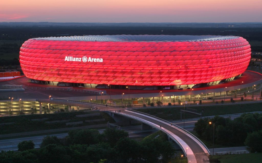 Vista aérea do Allianz Arena em Munique, Alemanha,