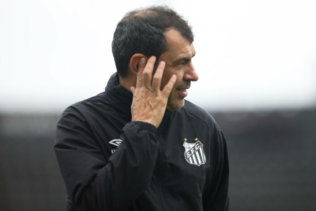 Treinador Fábio Carille no comando do Santos na Série B do Brasileiro