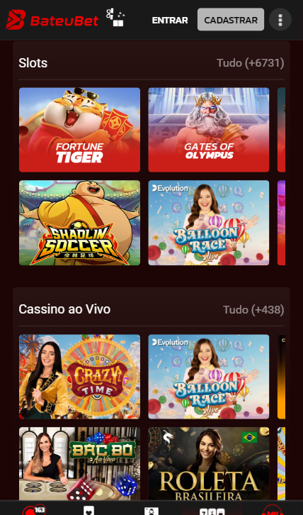 Catálogo de jogos de cassino da Bateu Bet.