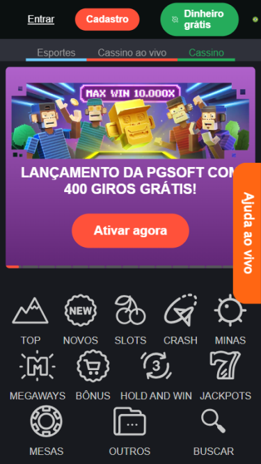 Captura de tela da plataforma de jogos da Bons Casino. 