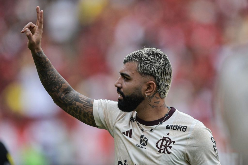 Atacante Gabigol em aquecimento do Flamengo