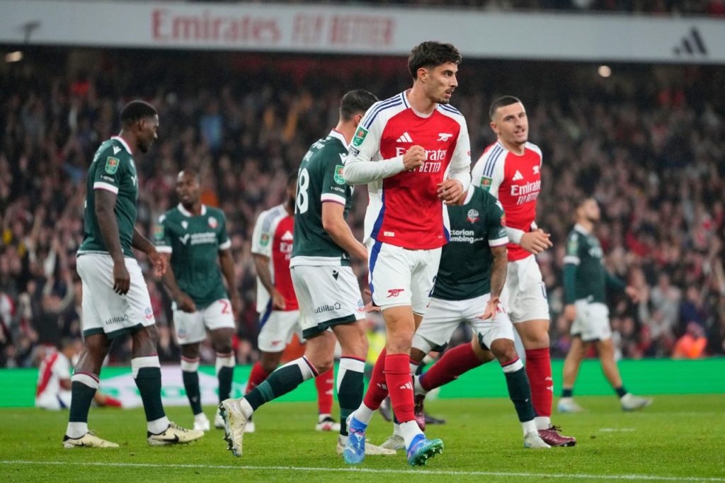 Havertz comemora gol do Arsenal na vitória sobre o Bolton pela Carabao Cup