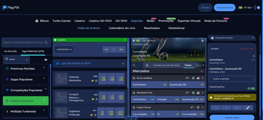 Odds e mercados de futebol na Playpix.