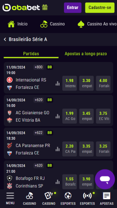 Odds para apostas simples em futebol na Obabet.