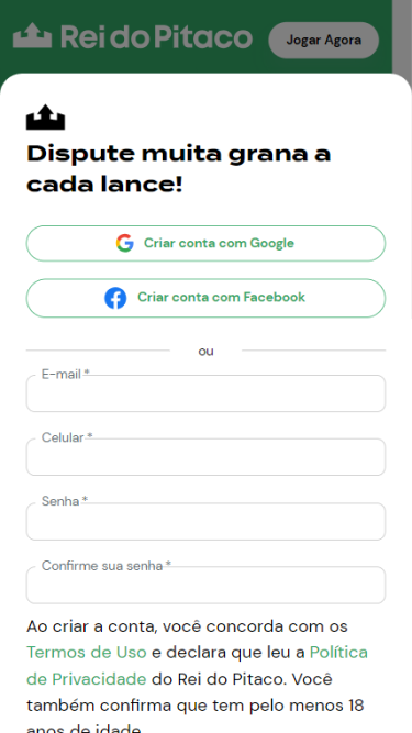 Formulário de cadastro da Rei do Pitaco.